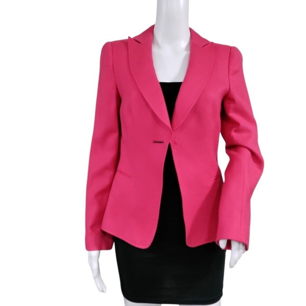 Giorgio Armani Cashmere Long Sleeve Peak Lapel Preppy Work Blazer Pink 36
